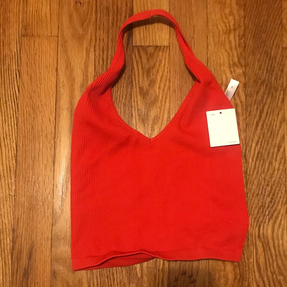 Red ribbed stretchy crop top